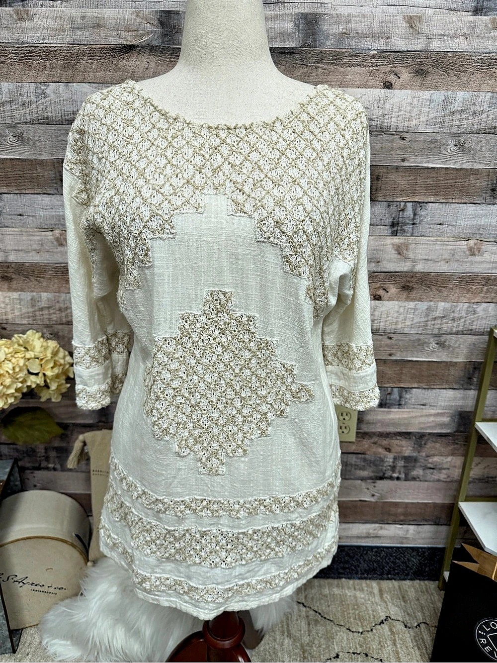 Free People Cream Linen Embroidered Tunic
